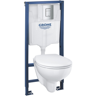 Bau Ceramic 39351000/38772001 Комплект 4 в 1: Инсталляция с кнопкой смыва, унитаз подвесной безободковый с сиденьем, хром