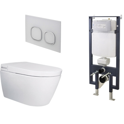 I-comfort 100367608 Комплект: Унитаз подвесной безободковый с функцией биде, с инсталляцией и клавишей смыва белый/хром