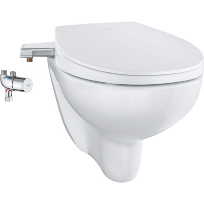 Bau Ceramic 39652SH0 Комплект 3в1: сиденье-биде, подвесной безободковый унитаз, Grohtherm Micro, глянцевый белый