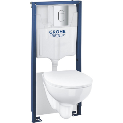 Bau Ceramic Slim 36504000 Комплект 5в1: Инсталляция с кнопкой смыва и изоляцией, унитаз подвесной безободковый с сиденьем, хром