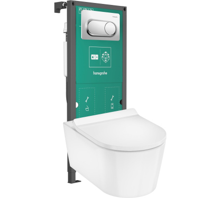 EluPura Q 01022180/66002000/60344450 Комплект 4 в 1: Инсталляция с кнопкой смыва, унитаз подвесной с сиденьем, слив "торнадо", хром