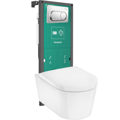 EluPura S 01022180/66002000/60193450/60148450 Комплект 4 в 1: Инсталляция с кнопкой смыва, унитаз подвесной безободковый с сиденьем, хром
