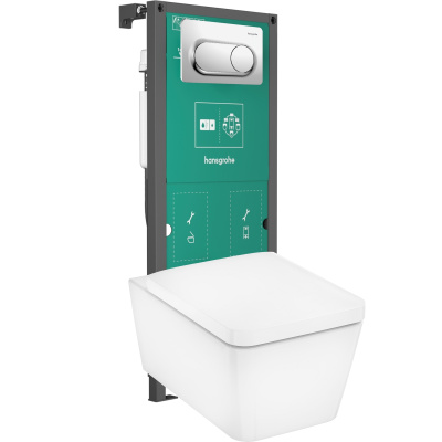 EluPura Q 01022180/66002000/60194450/60150450 Комплект 4 в 1: Инсталляция с кнопкой смыва, унитаз подвесной безободковый с сиденьем, хром