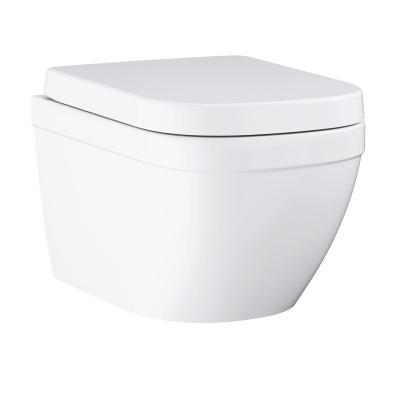 Euro Ceramic 39693000 Унитаз подвесной безободковый с сиденьем, глянцевый белый