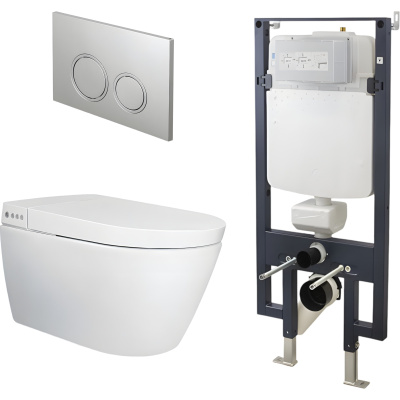 I-comfort 100317348 Комплект: Унитаз подвесной безободковый с функцией биде, с инсталляцией и клавишей смыва хром