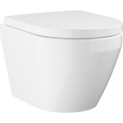 Euro Ceramic 102509SH00 Унитаз подвесной безободковый с сиденьем, глянцевый белый