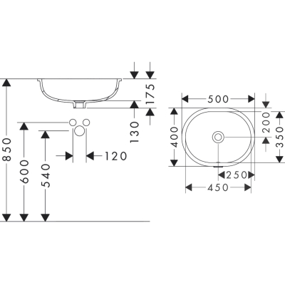 Xuniva U 60153450 Раковина встраиваемая под столешницу 50*40 см, глянцевая белая