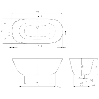 Theano UBQ155ANH7F200V-AL Ванна отдельностоящая из искусственного камня Quaryl 155*75 см, (Almond) бежевый