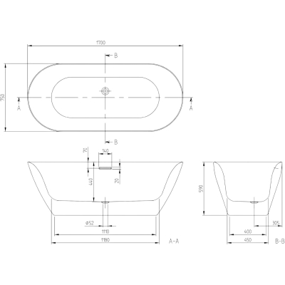 Loop & Friends UBA170LOF9PT00V-01 Ванна акриловая отдельностоящая 170*75 см, глянцевая белая