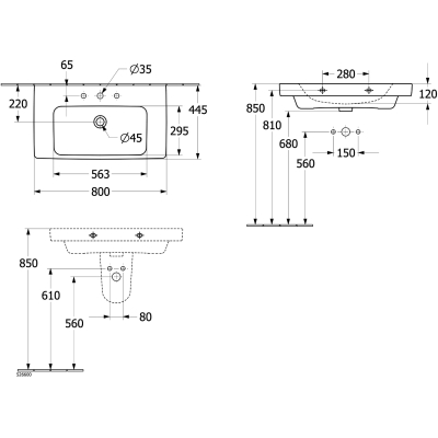 Architectura 4A878001 Раковина подвесная / под мебель 80*44,5 см, глянцевая белая