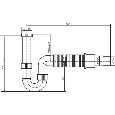 Ineo 31.212.00..0000 Сифон для раковины с гибким подключением 580 мм, глянцевый белый