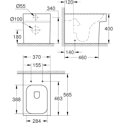 Cube Ceramic 3948500H Унитаз приставной безободковый, глянцевый белый