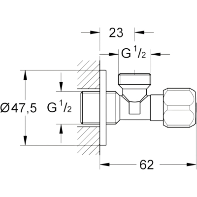 Basic 22016000 Вентиль угловой 1/2″ Х 1/2″, хром