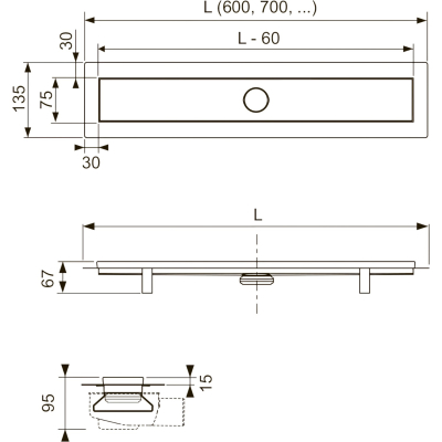TECElinus 15103069 Комплект 2 в 1 для монтажа душевого лотка 60 см, нержавеющая сталь