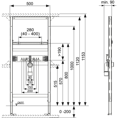 TECEprofil 9310000 Инсталляция для раковины (без креплений к стене)