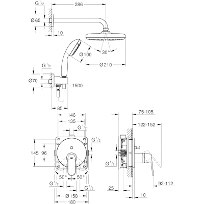 Eurosmart Cosmopolitan 25219001 Комплект скрытого монтажа для душа со смесителем, хром