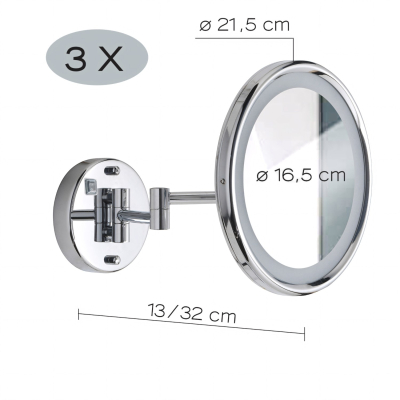 Sarah 2100-13 Косметическое зеркало для бритья с увеличением в 3 раза с LED подсветкой, хром