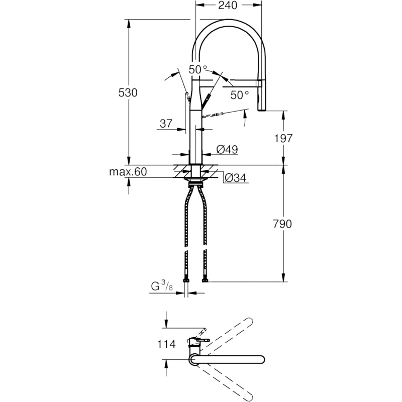 Essence 30503KF0 Кухонный смеситель 197 мм 2jet, фантомный чёрный