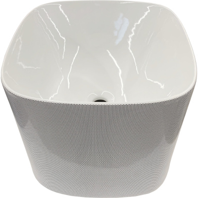 Moon 5503SENR Раковина накладная 42*42 см, глянцевая белая с декором (чёрный горошек)