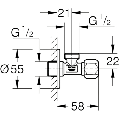 Basic 22025000 Вентиль угловой 1/2″ Х 1/2″, хром