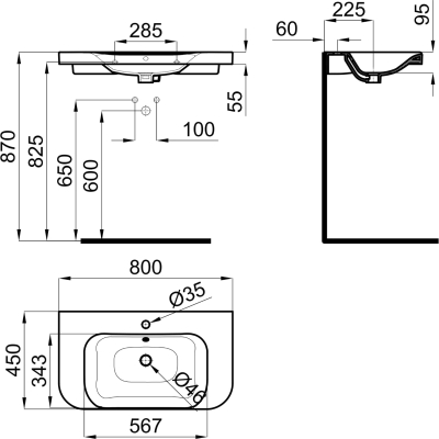 Lounge 100308012 Раковина подвесная 80*45 см, глянцевая белая