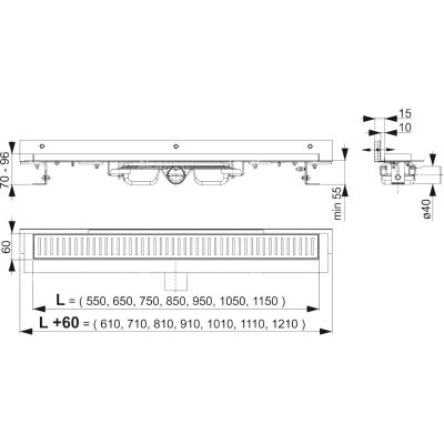 APZ104-850 Трап линейный для душа 85 см, с регулируемым краем к стене