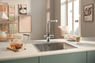 Grohe Blue Pure Minta 30591000 Кухонный смеситель 331 мм 1jet с вытяжным душем, с фильтром для питьевой воды, стартовый комплект, хром