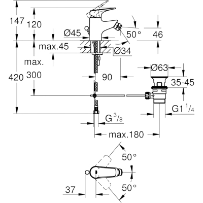 BauFlow 23754000 Смеситель для биде, со сливным гарнитуром, хром