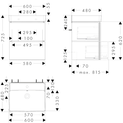 Xilesa E 54396780 Тумба с раковиной 60*48 см, матовая бежевая