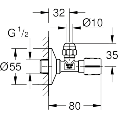 Basic 22045000 Вентиль угловой 1/2″ Х 3/8″, хром