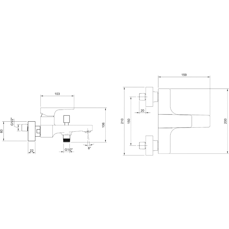 Architectura Square TVT12500100061 Смеситель для ванны, хром