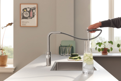 Grohe Blue Pure Minta 30590DC0 Кухонный смеситель 331 мм 1jet с вытяжным душем, с функцией фильтрации воды, суперсталь