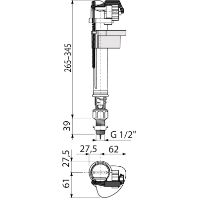 A18-1/2" Наливной механизм с нижней подводкой (для керамических бачков) 1/2"