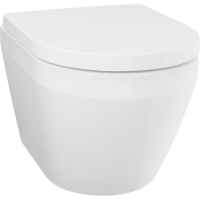 Euro Ceramic 102509SH00 Унитаз подвесной безободковый с сиденьем, глянцевый белый