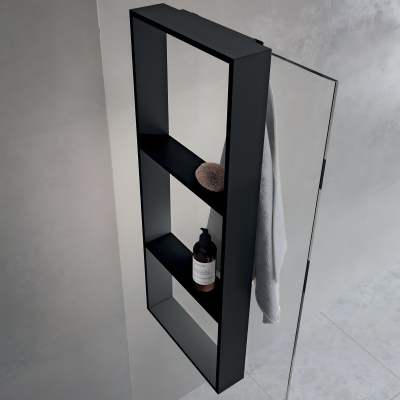 Frame R90AKFPO3590-B Полка с тремя перекладинами подвесная на стекло 350*85*900 мм, с 2 крючками, серебристая