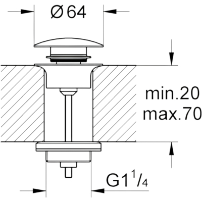 Universal 65807DC0 Донный клапан Push-Open, суперсталь