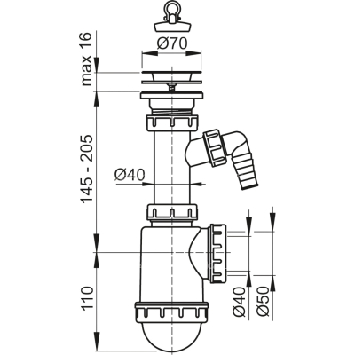 A441P-DN50/40 Сифон для раковины с дополнительным подключением, глянцевый белый