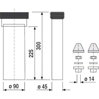 Ineo 58.932.00..0000 Набор труб 300 мм для подключения бака ø 90 мм