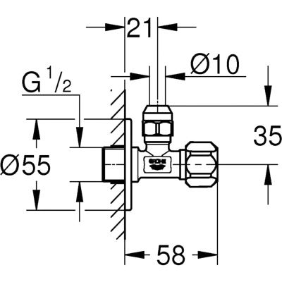 Basic 22047000 Вентиль угловой 1/2″ Х 3/8″, хром