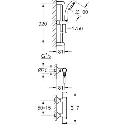 Precision Flow 34842000 Термостат для душа с душевым гарнитуром 90 см, хром