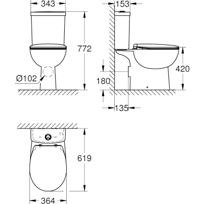 Bau Ceramic 39604000 Унитаз напольный с бачком и сиденьем, глянцевый белый