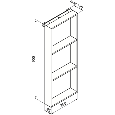 Frame R90AKFPO3590-B Полка с тремя перекладинами подвесная на стекло 350*85*900 мм, с 2 крючками, серебристая