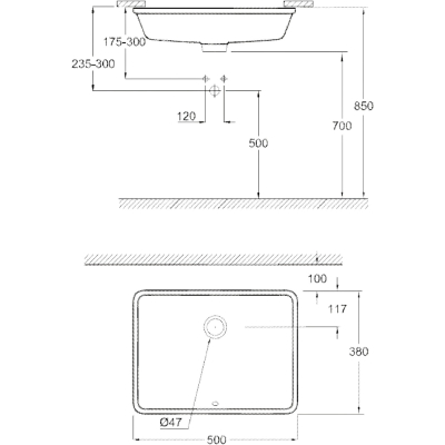 Cube Ceramic 3948000H Раковина встраиваемая под столешницу 50*38 см, глянцевая белая