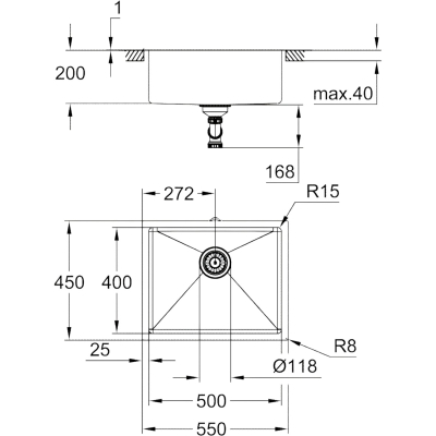 K700U 31574GN1 Мойка встраиваемая сверху / под столешницу 55*45 см, холодный рассвет, матовый