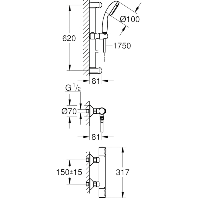 Precision Flow 34841000 Термостат для душа с душевым гарнитуром 60 см, хром