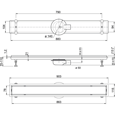 LinearDrain T10090/5VBTC Душевой лоток с сухим затвором 10*90 см, хром