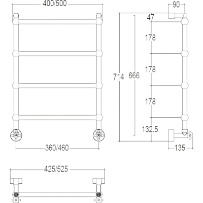 442/TS Sole Полотенцесушитель водяной 4М 460 мм, золото