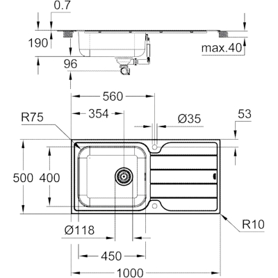 K500 31563SD1 Мойка встраиваемая сверху 100*50 см, нержавеющая сталь
