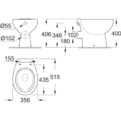 Bau Ceramic 39430000 Унитаз напольный безободковый для бачка скрытого монтажа, глянцевый белый