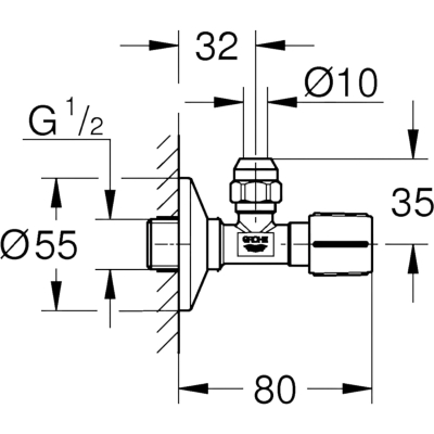 Basic 22037000 Вентиль угловой 1/2″ Х 3/8″, хром